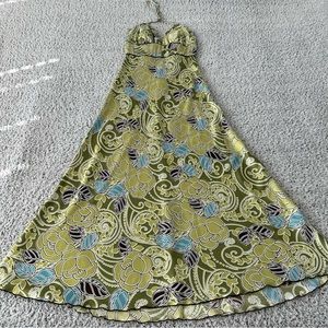 Miss Bisou Green Long Halter Neck Dress